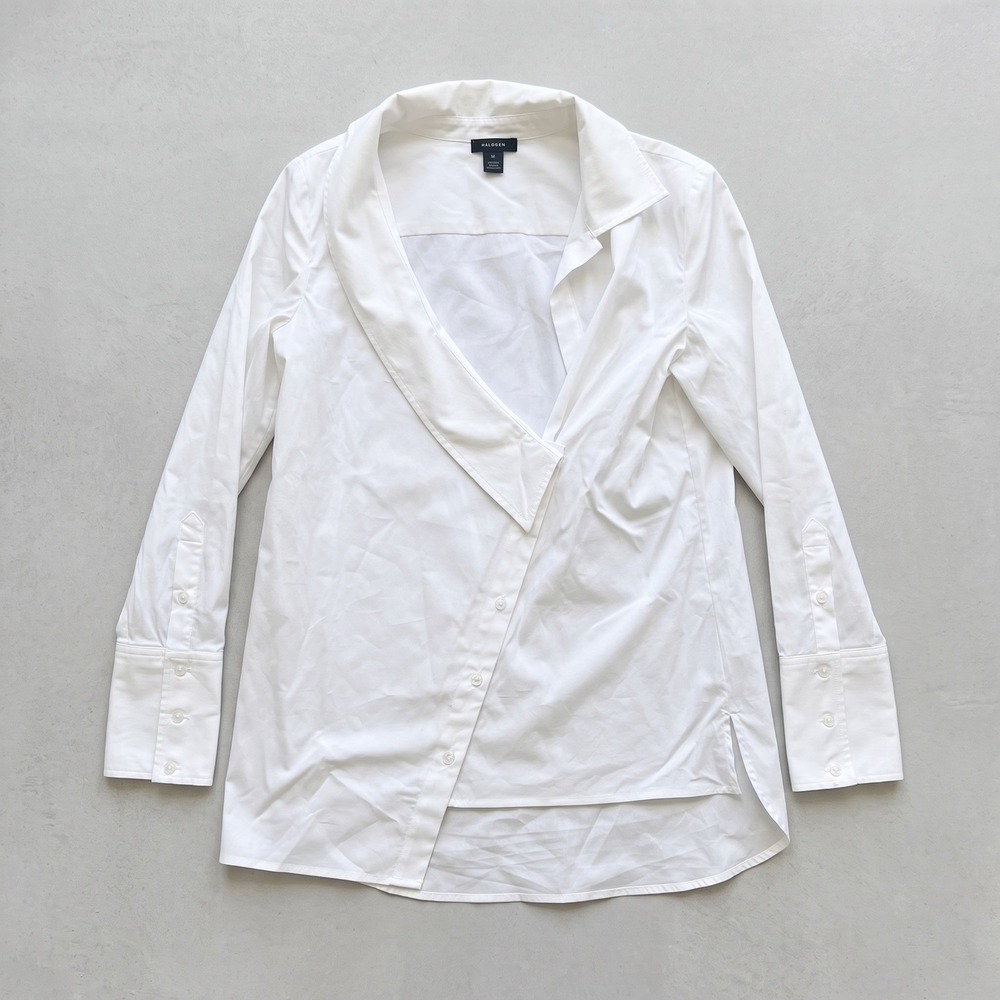 Halogen Asymmetric White Button Up Blouse NWT Long Sleeve XS